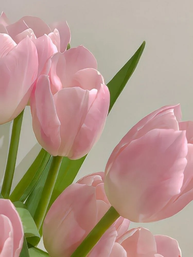 Những bông tulip hồng pastel cận cảnh trên nền sáng