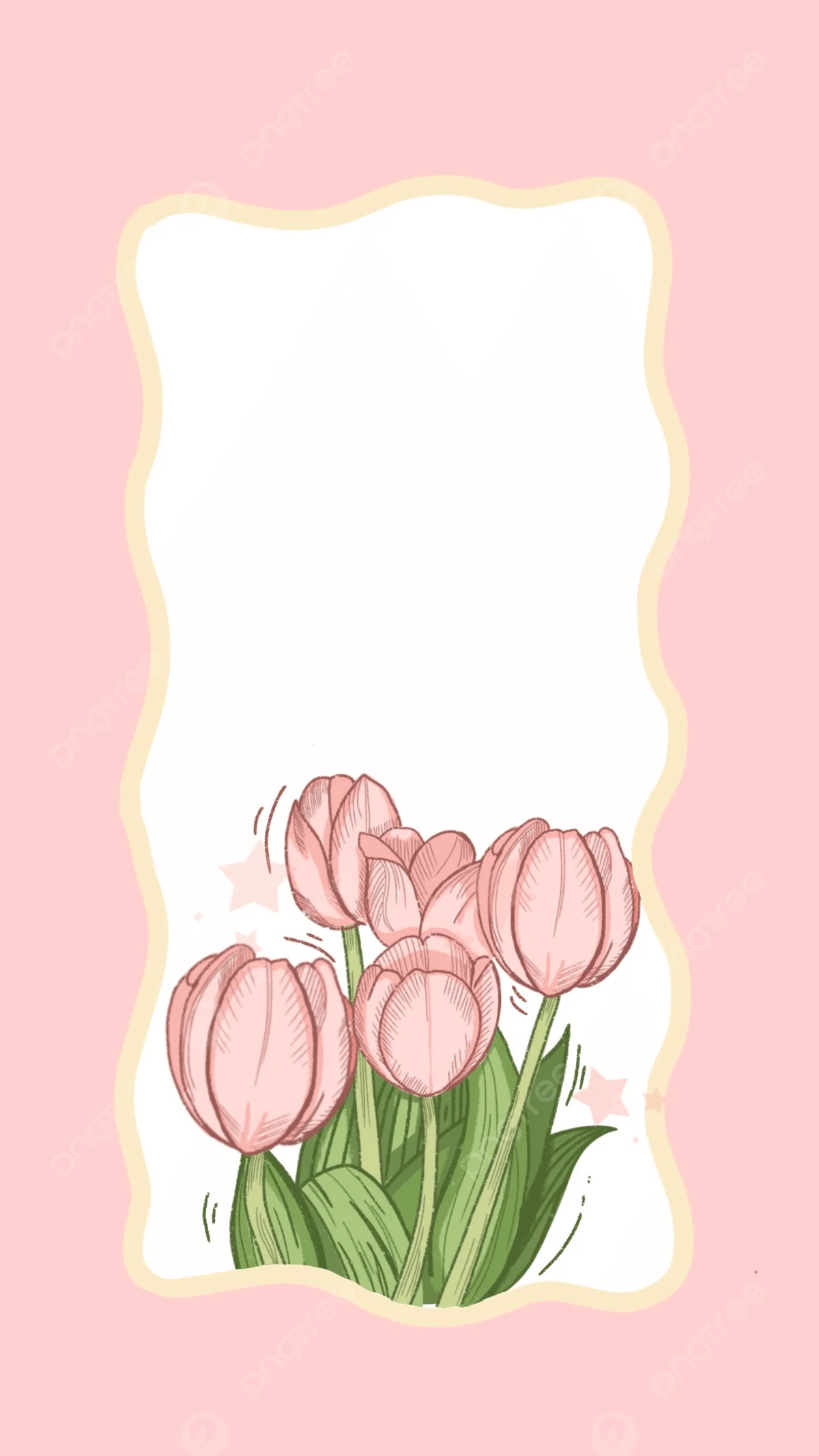 Minh họa bó hoa tulip hồng trên nền hồng pastel