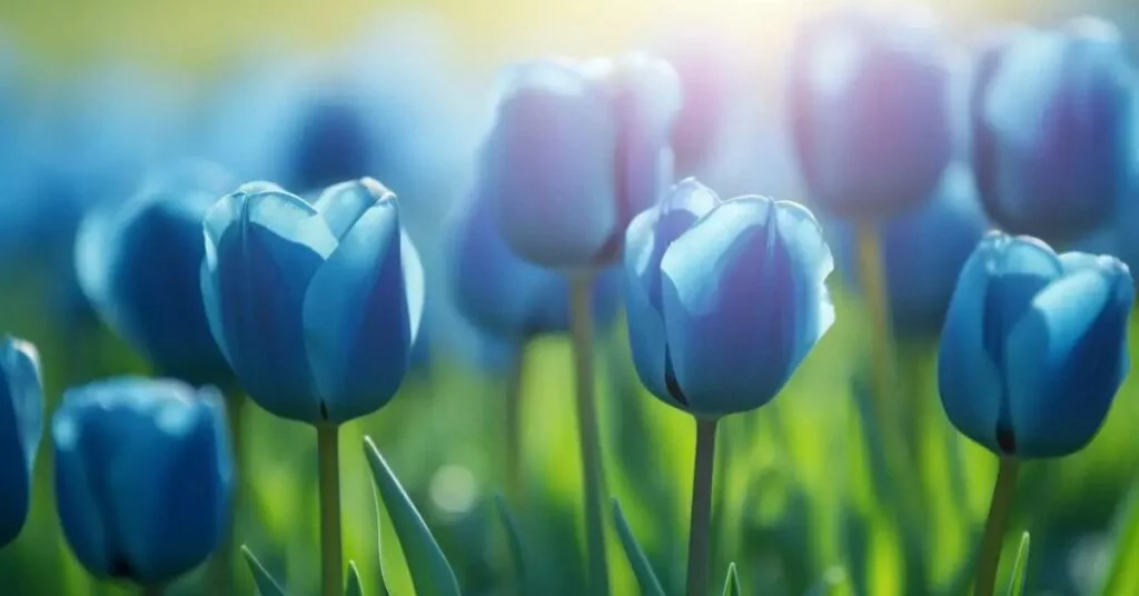 Những bông tulip xanh và tím chụp cận cảnh
