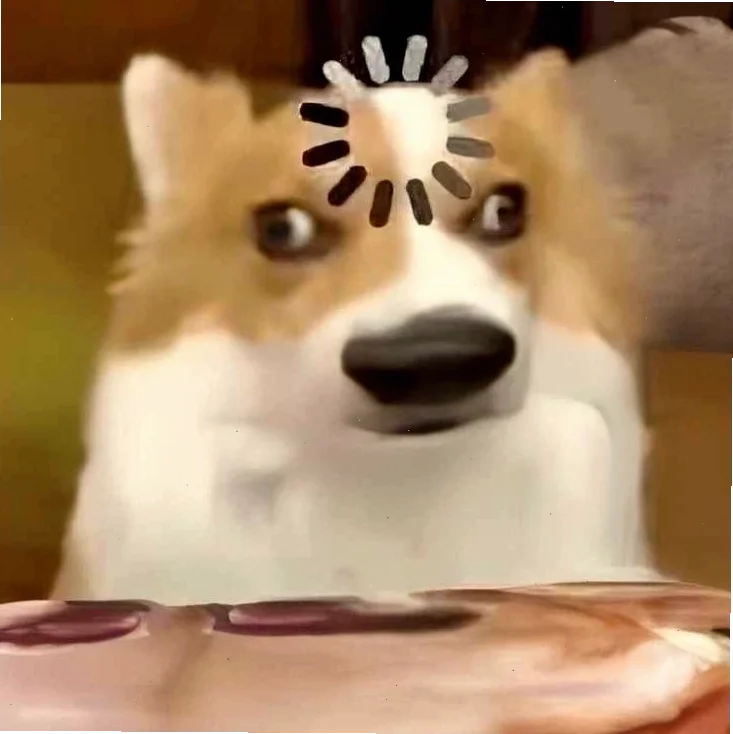 meme khó hiểu hình ảnh chú chó Shiba Inu với biểu tượng loading trên đầu