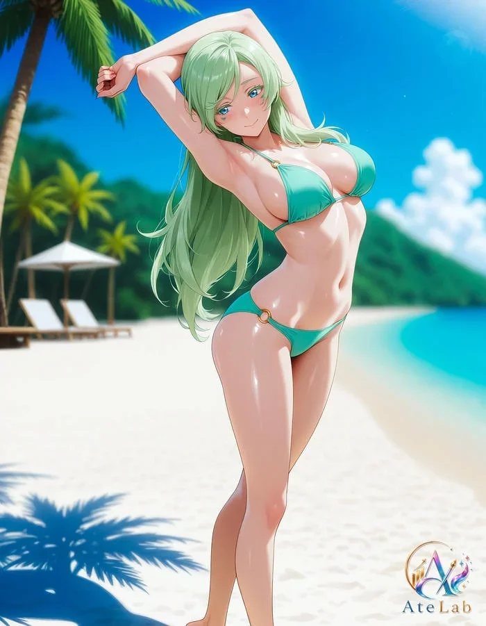 Hình ảnh nhân vật sẽ gầy anime gợi cảm trên bãi biển nhiệt đới