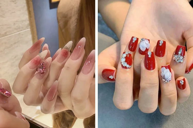 Kiểu nail đính đá sang chảnh cho móng dài