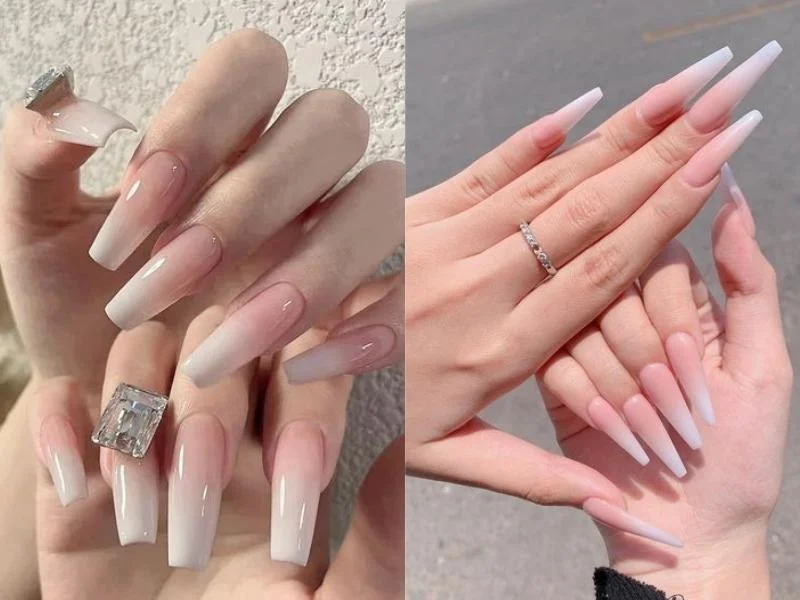 Nail vuông hoặc nhọn đắp bột trắng