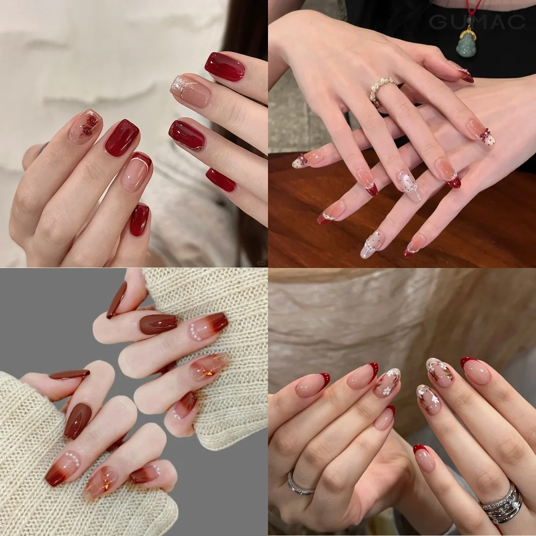 Mẫu móng tay đẹp hồng cherry đáng yêu