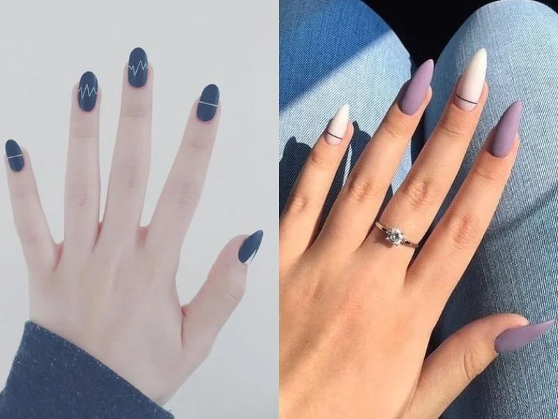 Nail nhám màu xanh hoặc trắng kết hợp tím