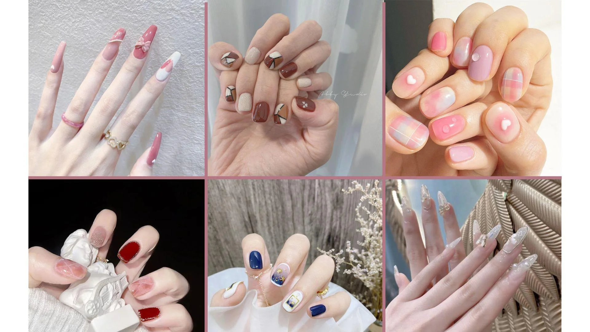 Bộ sưu tập móng tay pastel dài với họa tiết hoa và màu loang
