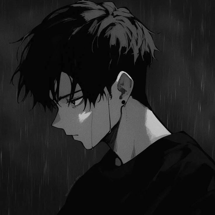 Avatar đen trắng nam anime dưới mưa