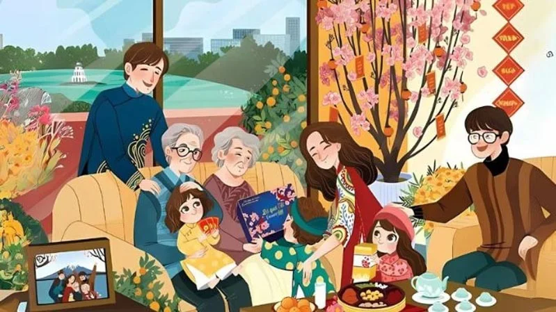 Gia đình sum họp chụp ảnh ngày Tết Nguyên Đán