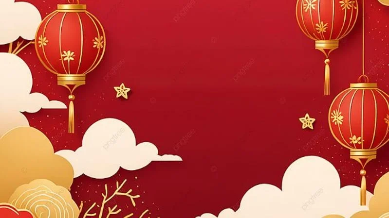 Phông nền đỏ trang trí đèn lồng Tết Nguyên Đán