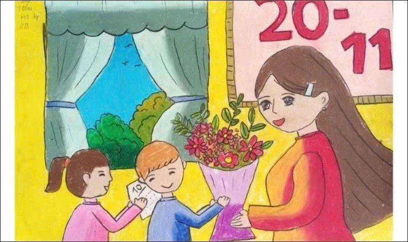 Vẽ tranh tri ân thầy cô 20/11 cho các bé