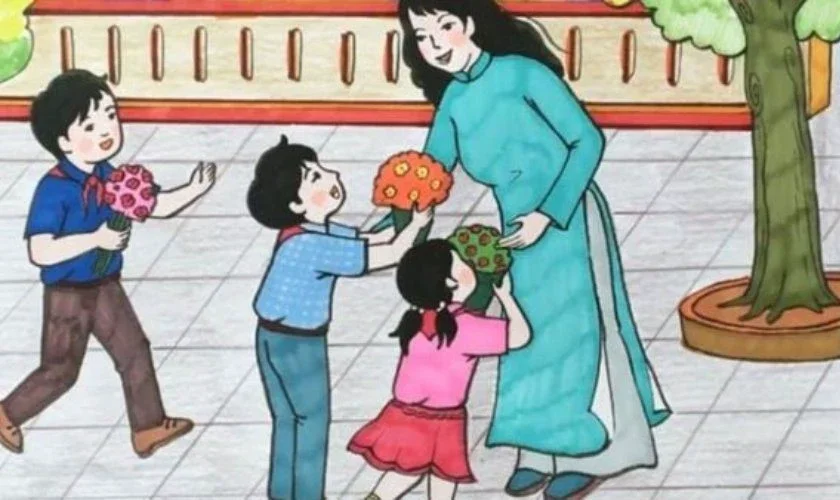 Tranh vẽ 20/11 chủ đề mái trường