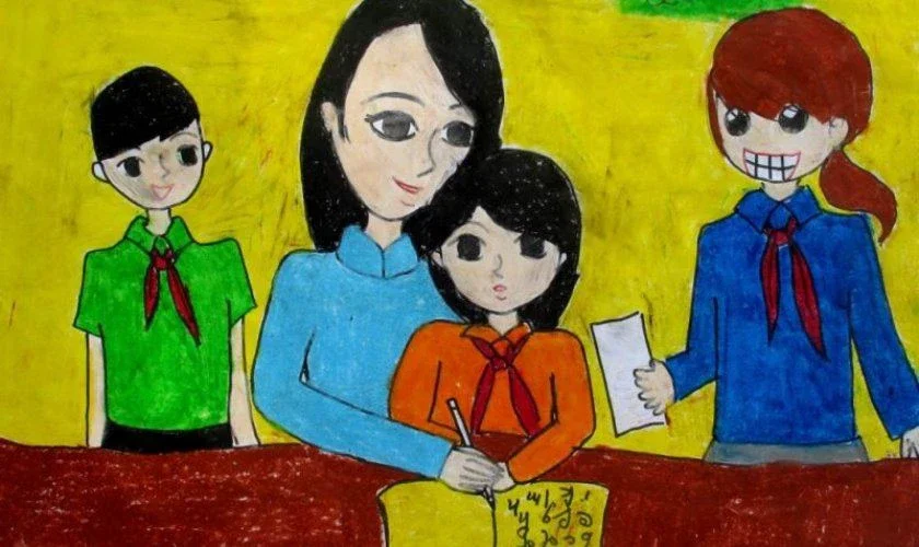 Mẫu vẽ tranh 20/11 lớp 7 đơn giản, sắc nét