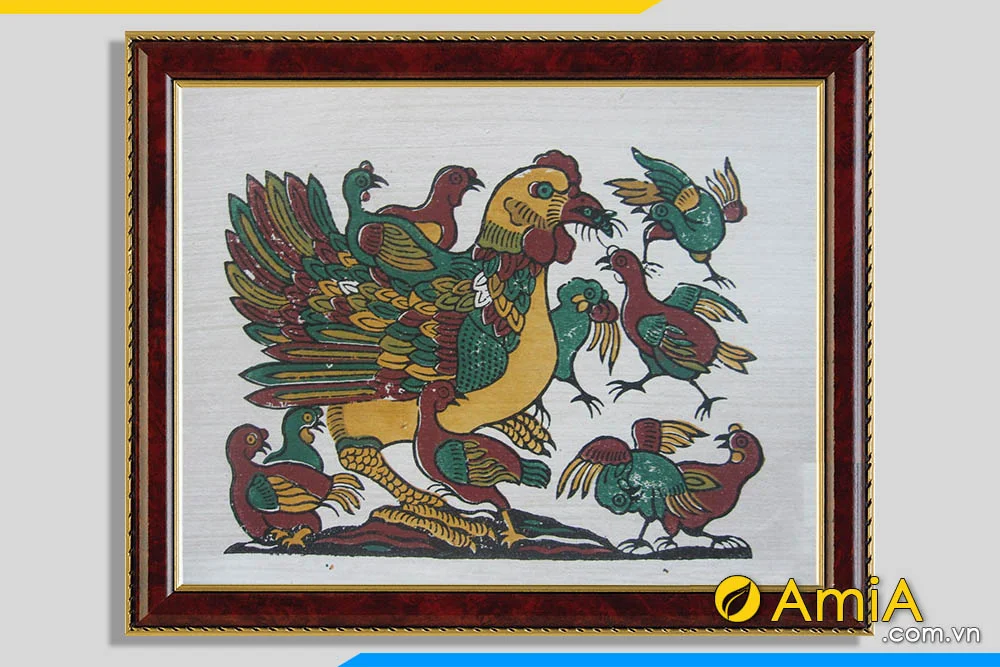 Tranh đàn gà mẹ con dân gian Đông Hồ treo tường ý nghĩa lớn