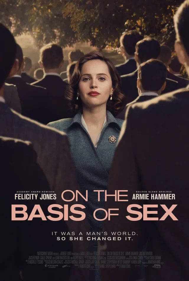 On the Basis of Sex" (2018). Phim kể về câu chuyện của Ruth Bader Ginsburg, những cuộc đấu tranh cho quyền bình đẳng của bà, và những vụ án đầu tiên trong