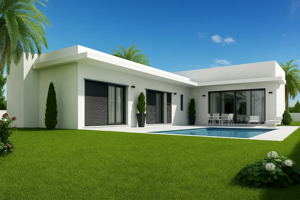 30 Mẫu nhà cấp 4 mái bằng chữ L hiện đại và tối giản