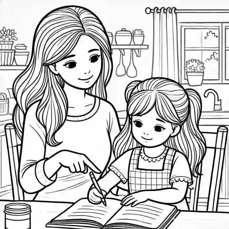 20 bức tranh tô màu gia đình, dạy bé biết yêu thương, gắn kết tình cảm - 17
