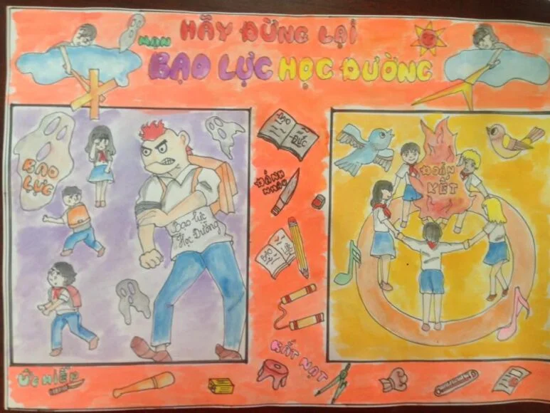 tranh vẽ bạo lực học đường sự so sánh giữa bạo lực và không bạo lực