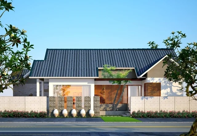 Phối cảnh mẫu nhà cấp 4 đơn giản mái thái hiện đại