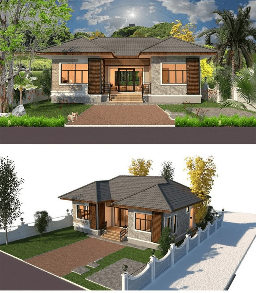 mẫu nhà cấp 4 mái ngói đẹp