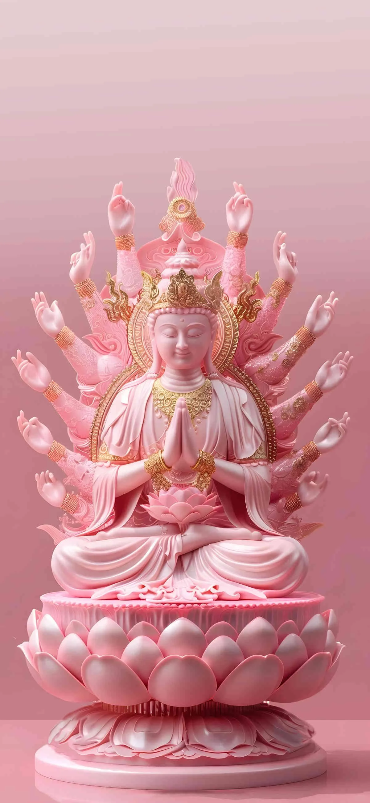 Hình nền Phật Quan Âm nghìn tay màu hồng tinh tế làm hình nền điện thoại