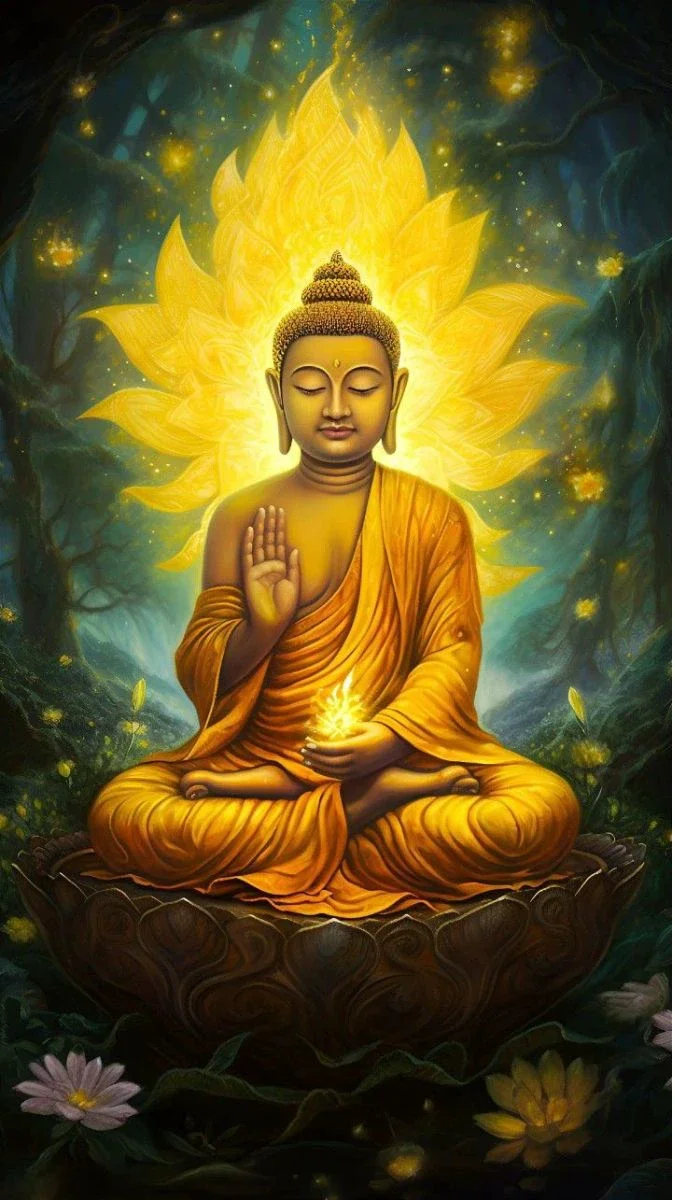 Hình nền hoa sen Phật giáo vàng cách tân ngọn lửa