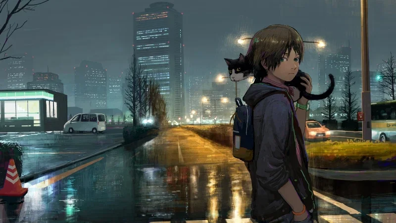 Bức hình anime cùng thú cưng