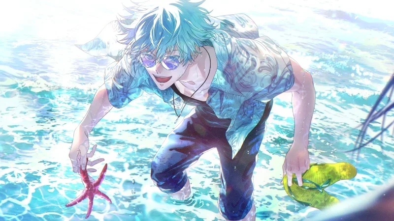 Anime nam cùng trang phục biển cả xanh mát
