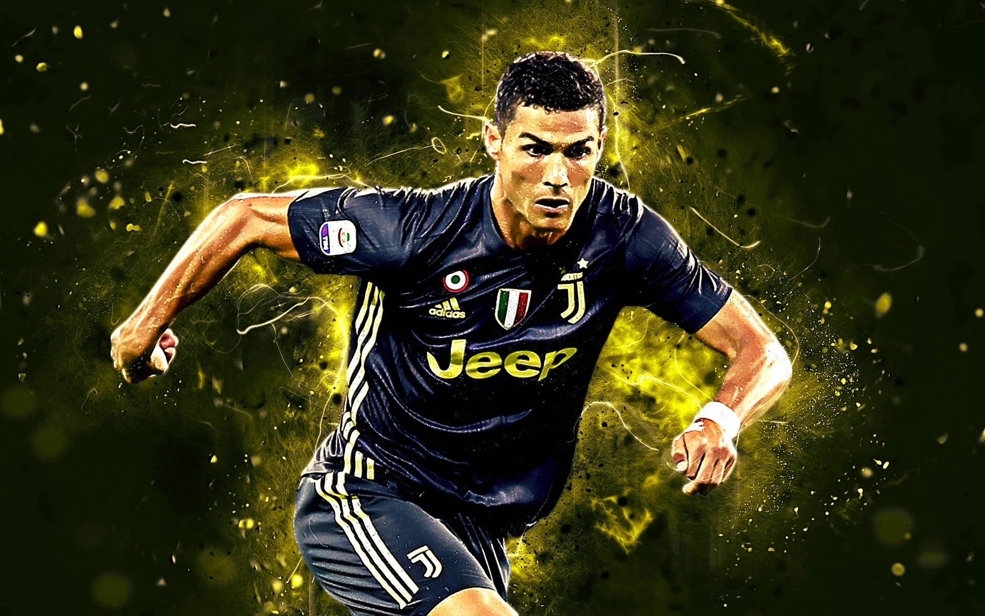 Hình ảnh Ronaldo đang thi đấu với hiệu ứng ánh sáng nghệ thuật ấn tượng