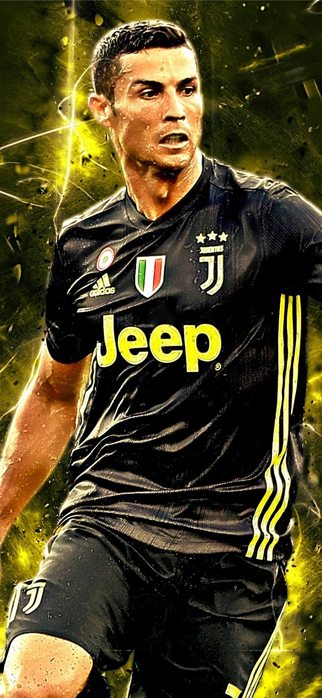 Hình ảnh Ronaldo đầy mạnh mẽ trong trang phục thi đấu của câu lạc bộ Juventus.