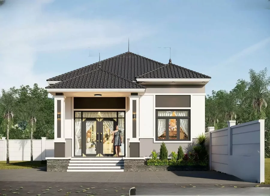 Mẫu mặt tiền nhà mái Nhật 1 tầng đẹp, hiện đại, thiết kế tối giản và đầy tinh tế
